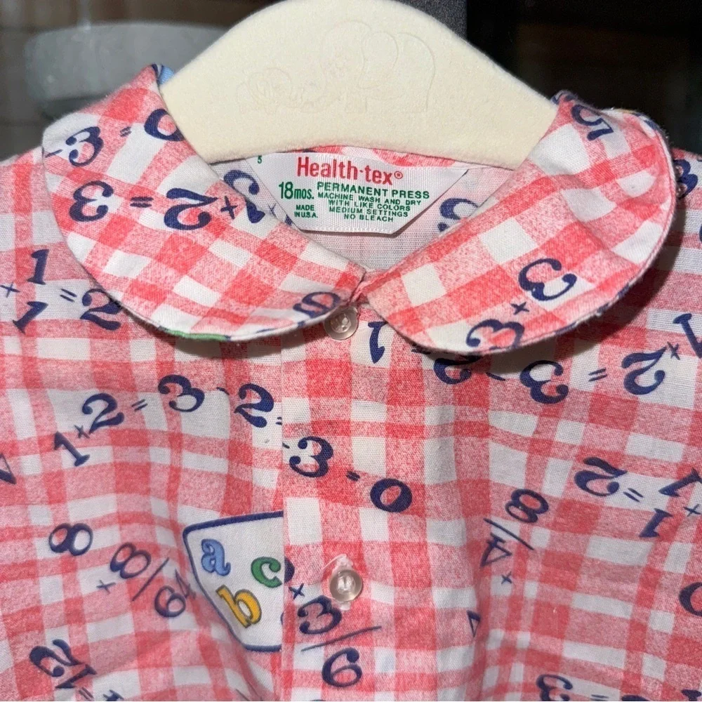 Vintage 80s Health-tex button down Shirt ABCs Gingham Back to School baby boy